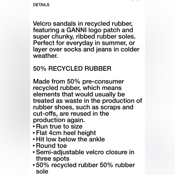GANNI RECYCLED RUBBER LUG-SOLE SANDAL BLACK STITCH - 38 - Picture 4 of 7